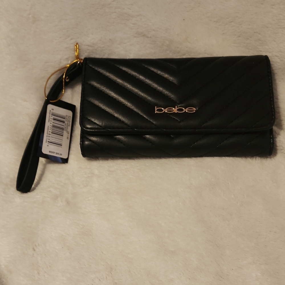 Bebe Black Quilted Clutch with Wristlet